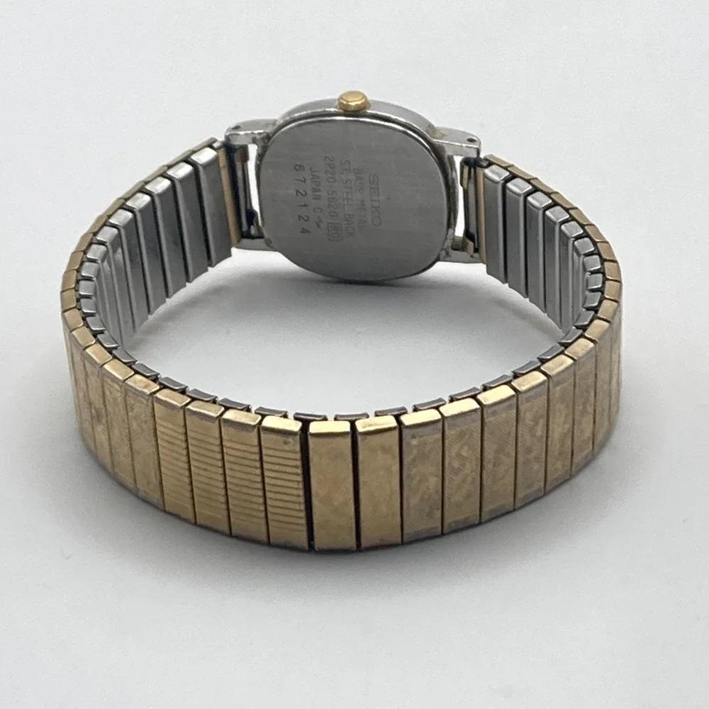 Vtg Seiko Womens Watch Gold Silver Tone 2P20-5620 Stretch Band New Battery 6.5